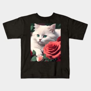 Cat with Roses - Modern Digital Art Kids T-Shirt